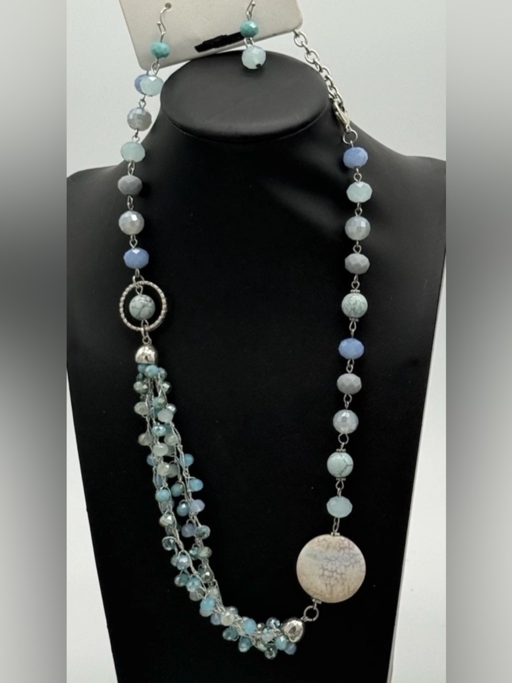 Venus Blue Multi-Strand Beaded Necklace & Earring Set - Aqua Coastal Boho